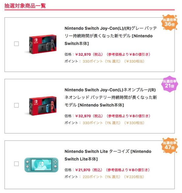 يُصدر موقع Yodobashi.com احتمالات يانصيب "Switch main body" التي ستقام في الفترة من 27 إلى 28 يوليو! الأعلى هو 47 مرة من "الفاتح (الفيروز)"