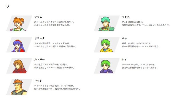 تم نشر صفحة الشخصيات الخاصة باللعبة السادسة من سلسلة Fire Emblem World، ``The Sealed Sword''