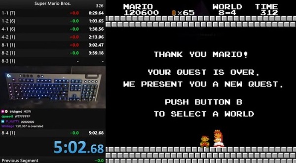 الأصلي "Super Mario Bros." رقم قياسي جديد لهيئة الطرق والمواصلات الخالية من الأخطاء! الفرق مع TAS هو 12 إطارًا فقط.